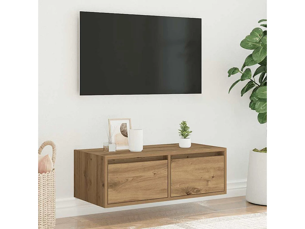 Meuble TV avec lumières LED chêne artisanal 75x35,5x25 cm