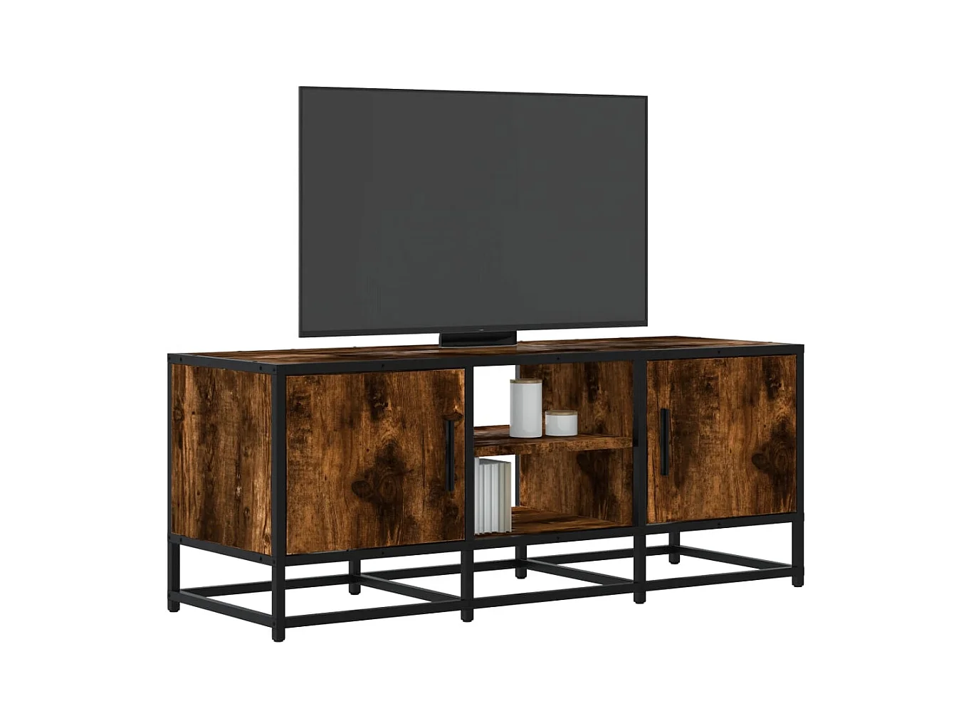 Meuble TV chêne fumé 100x35x41 cm bois d'ingénierie et métal