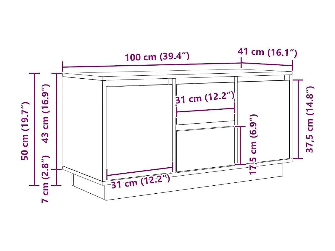 Meuble TV avec lumières LED chêne noir 100x41x50 cm
