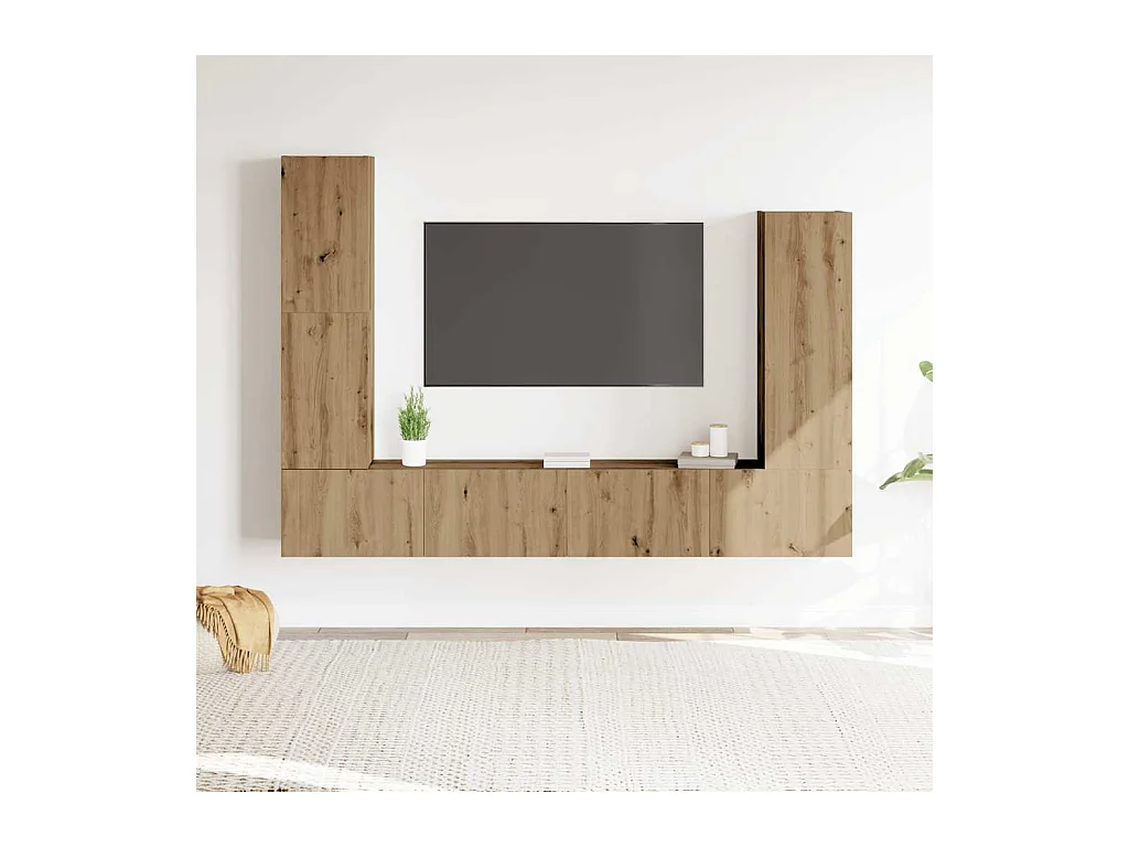 Set Mobile TV 4 pz Montato a Parete Rovere in Legno Multistrato