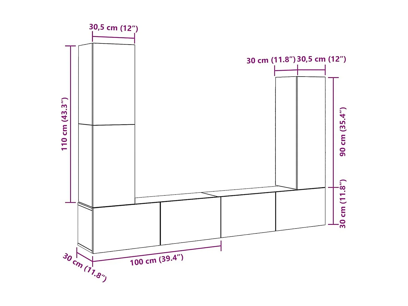 Ensemble de meuble TV mural 4 pcs chêne artisanal