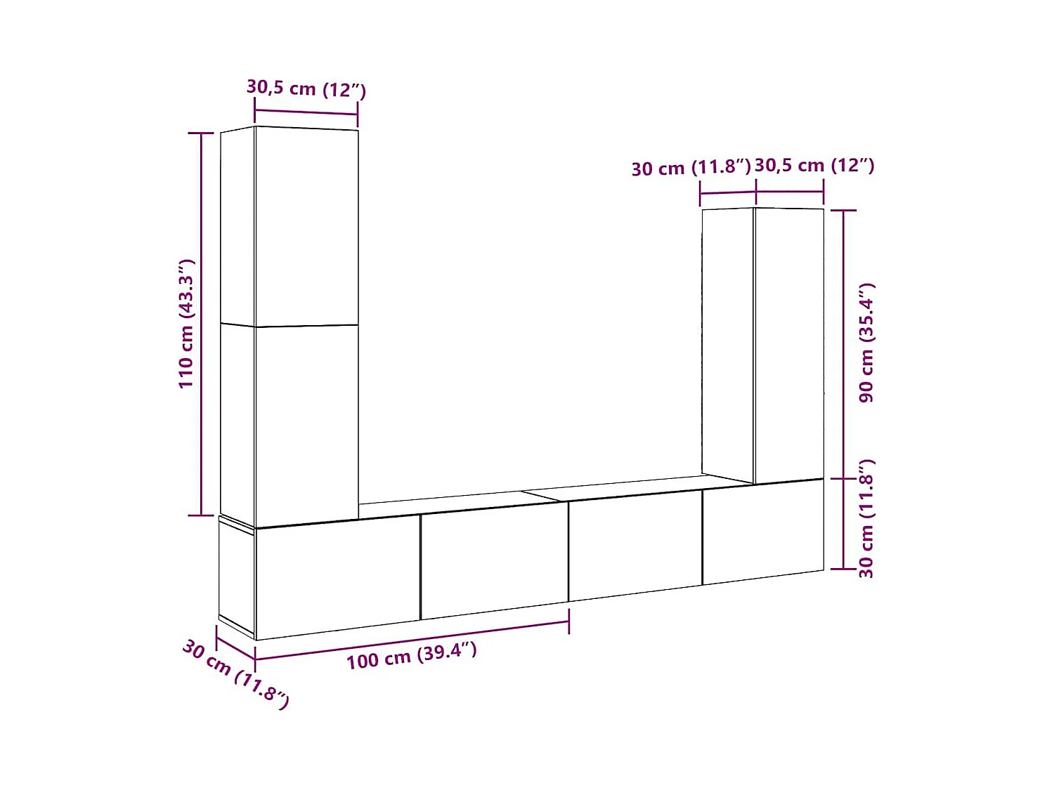 Ensemble de meuble TV mural 4 pcs chêne artisanal