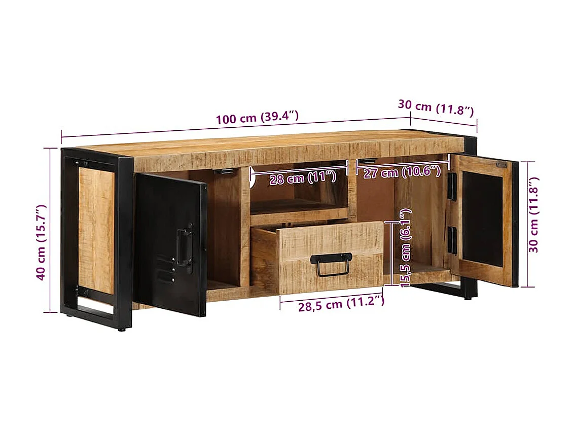 Tv-meubel 100x30x40 cm massief ruw mangohout