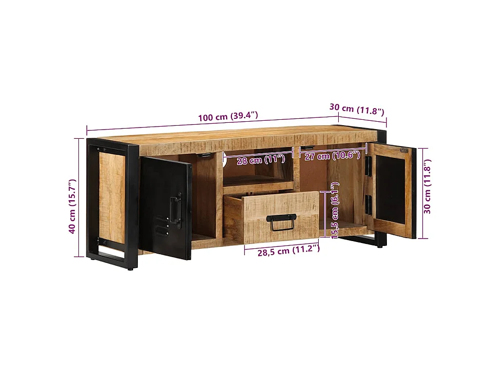 Tv-meubel 100x30x40 cm massief ruw mangohout