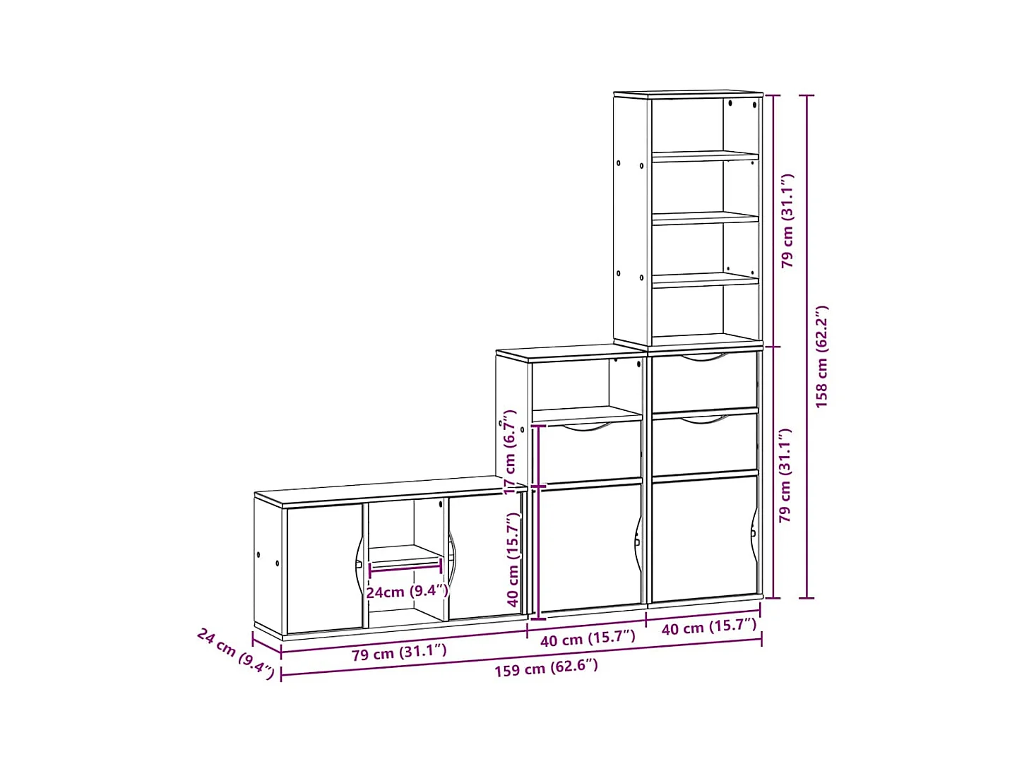 Meubles TV 4 pcs avec rangement ODDA bois de pin massif