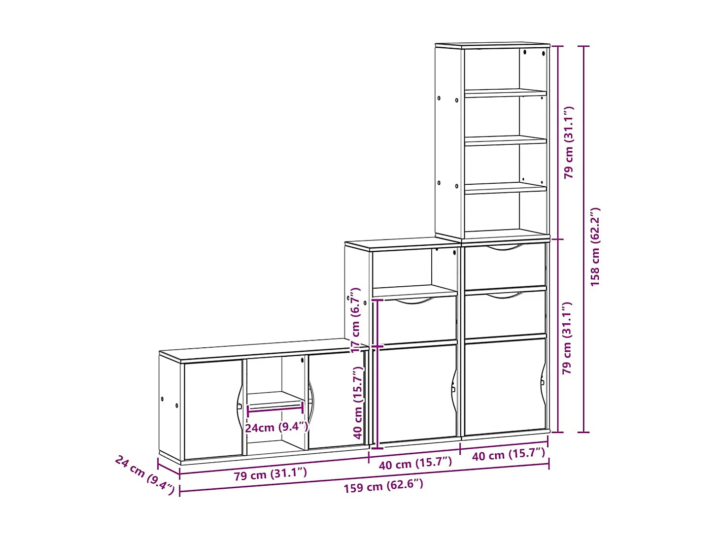 Meubles TV 4 pcs avec rangement ODDA bois de pin massif
