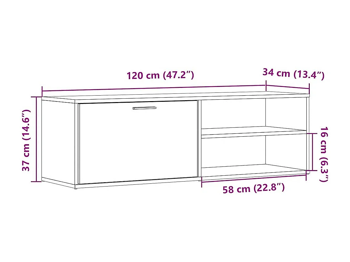 Tv-meubel 120x34x37 cm bewerkt hout artisanaal eikenkleur