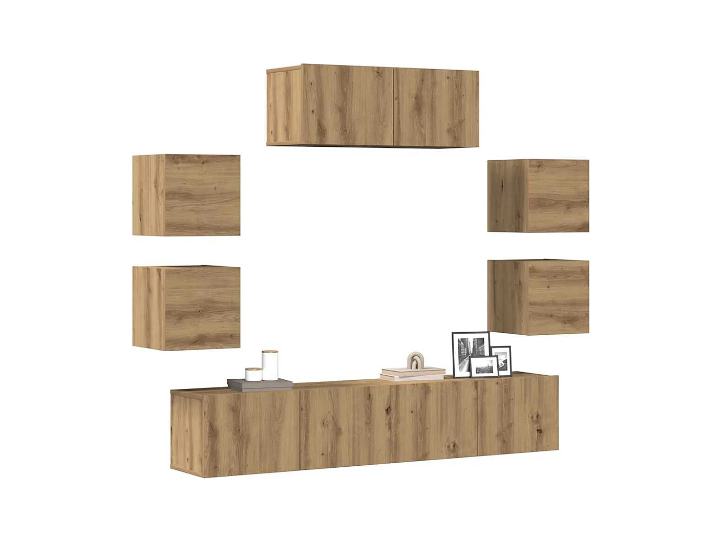 Set Mobile TV 7 pz Montato a Parete Rovere in Legno Multistrato