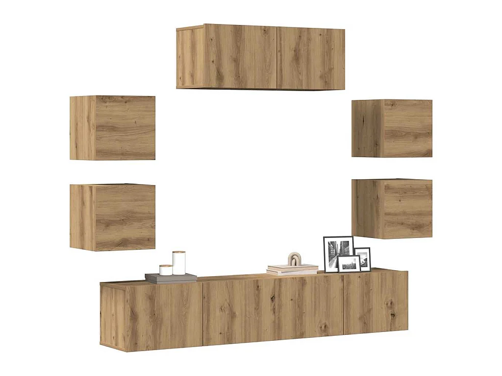 7-tlg. TV-Schrank-Set Wandmontage Artisan-Eiche Holzwerkstoff