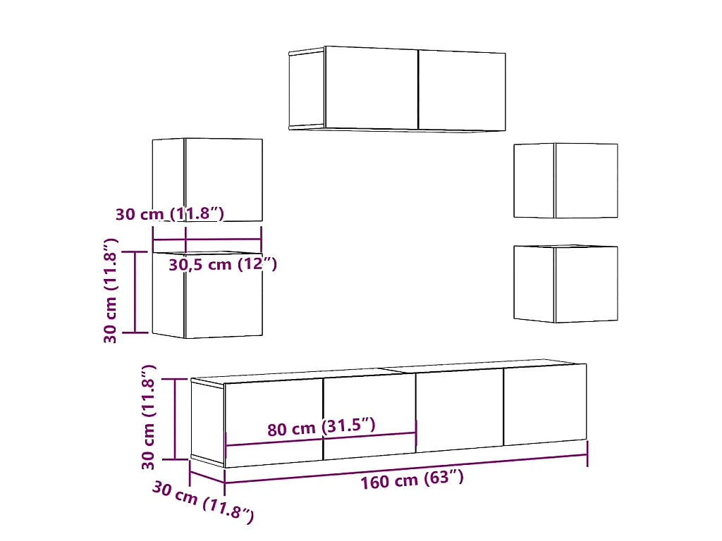 7-tlg. TV-Schrank-Set Wandmontage Artisan-Eiche Holzwerkstoff