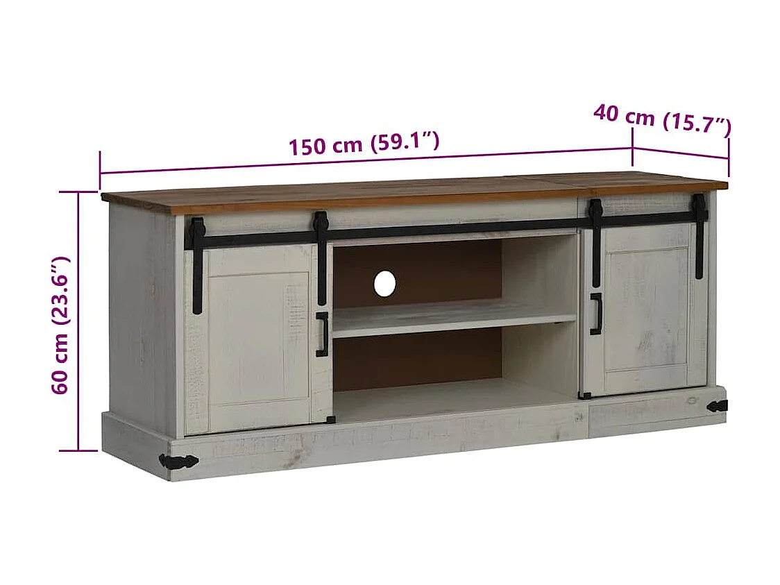 Mueble de TV HALDEN 2 puerta correderas blanco 150x40x60 cm