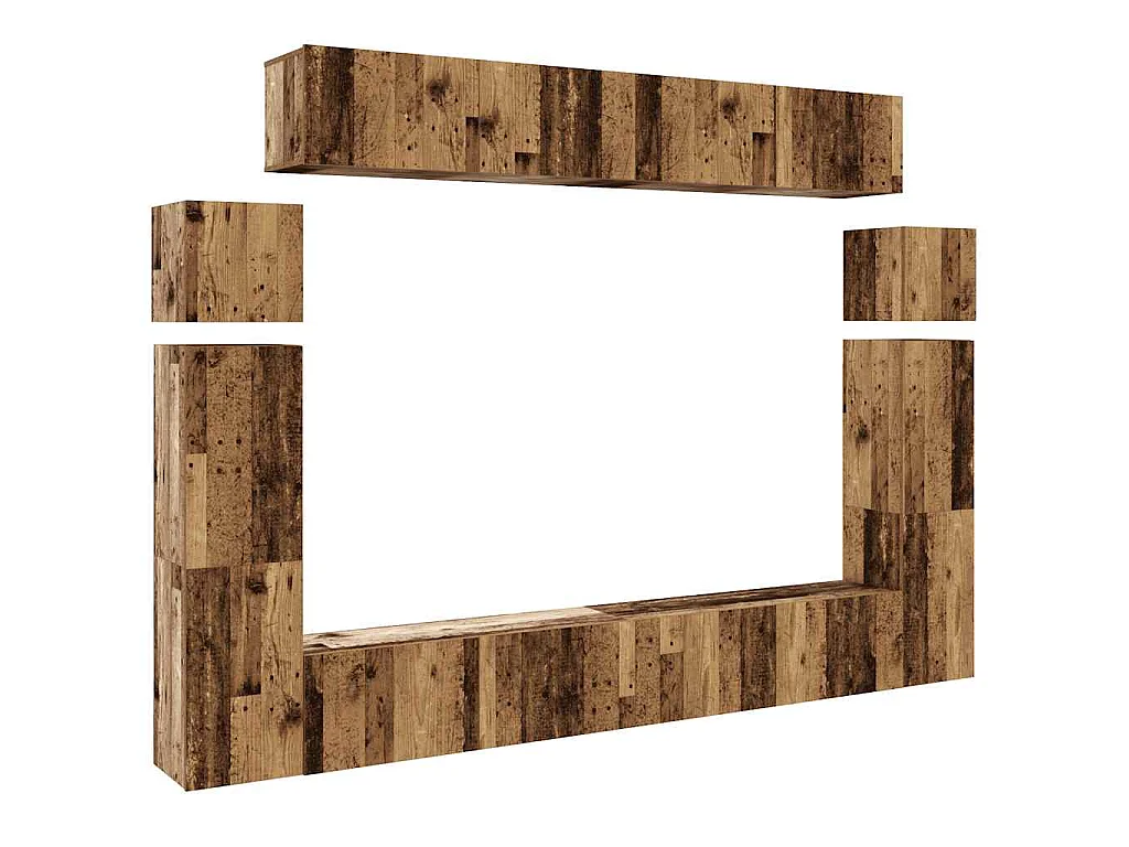 8-delig Tv-meubelset wandmontage bewerkt hout oud houtkleurig