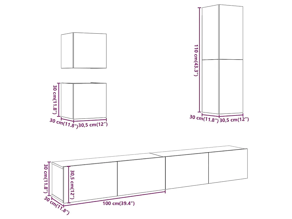 Ensemble de meuble TV mural 5 pcs vieux bois bois d'ingénierie