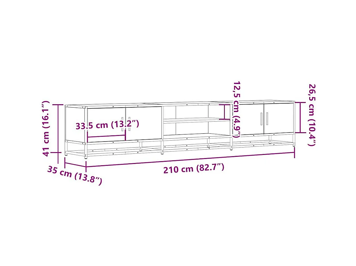 Meuble TV chêne fumé 210x35x41 cm bois d'ingénierie