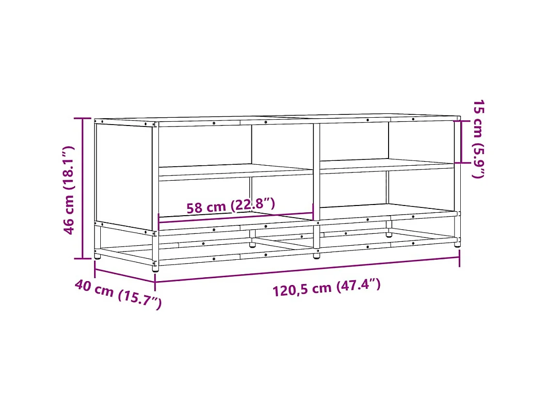 Meuble TV chêne fumé 120,5x40x46 cm bois d'ingénierie et métal