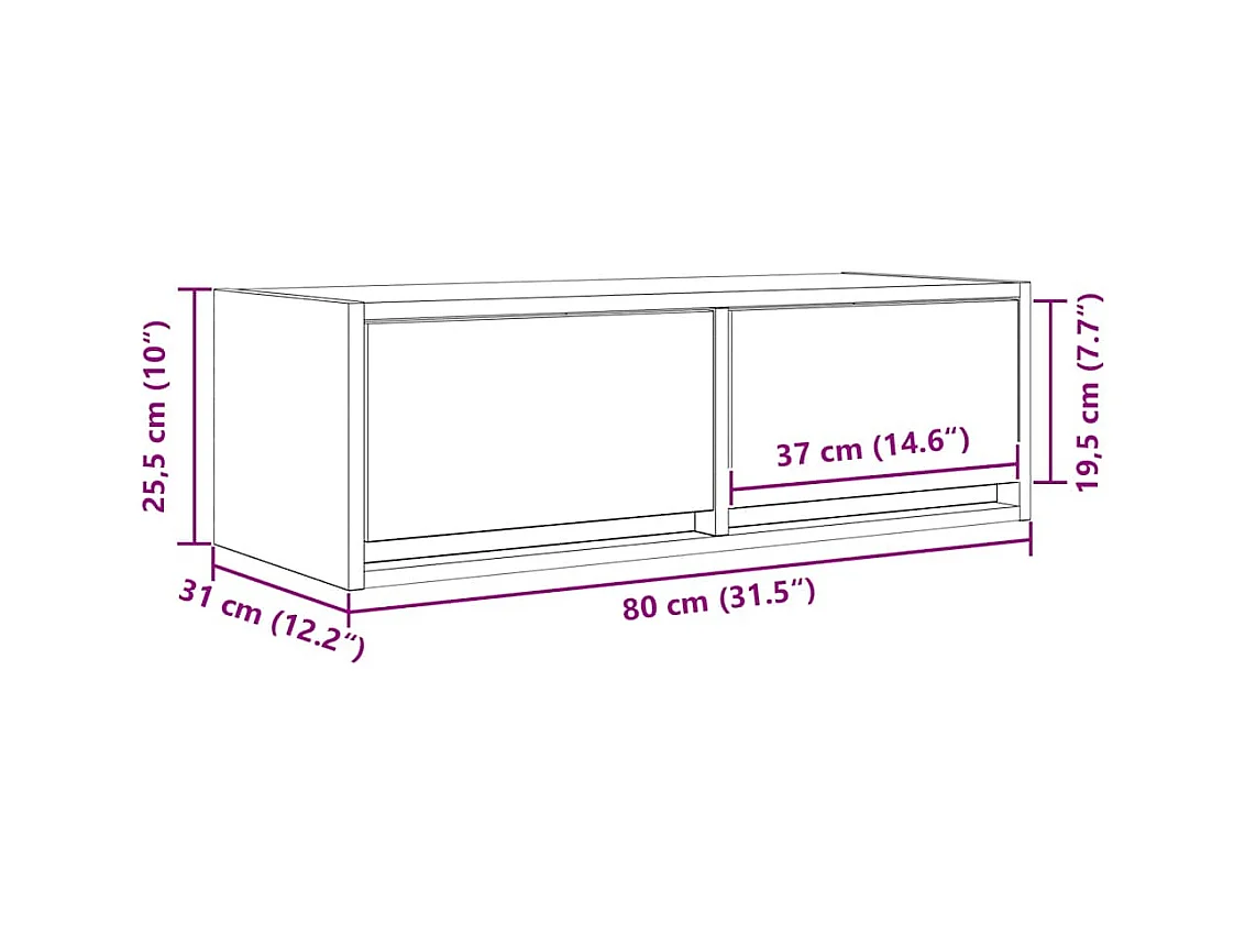 Meuble TV 2 pcs chêne noir 80x31x25,5 cm bois d'ingénierie