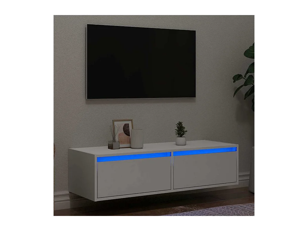 Meuble TV avec lumières LED blanc 100X35,5x25 cm