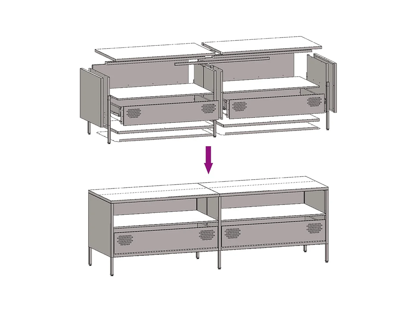 Mobile TV Nero 135x39x43,5 cm in Acciaio Laminato a Freddo