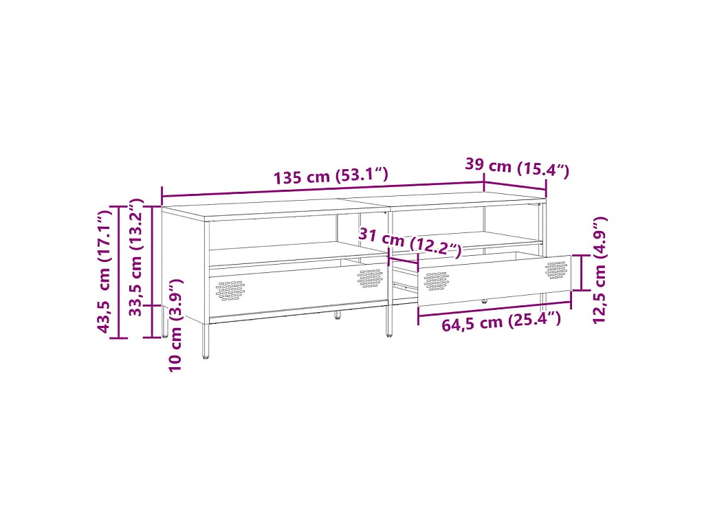 Tv-meubel 135x39x43,5 cm koudgewalst staal zwart