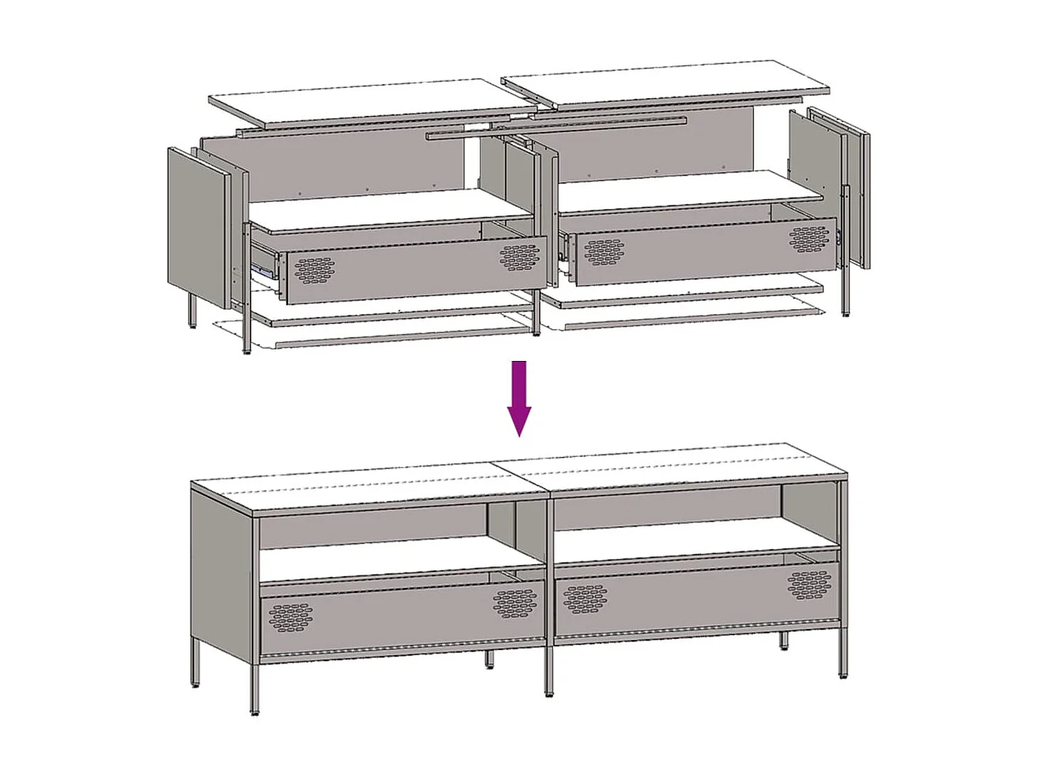 Meuble TV vert olive 135x39x43,5 cm acier laminé à froid