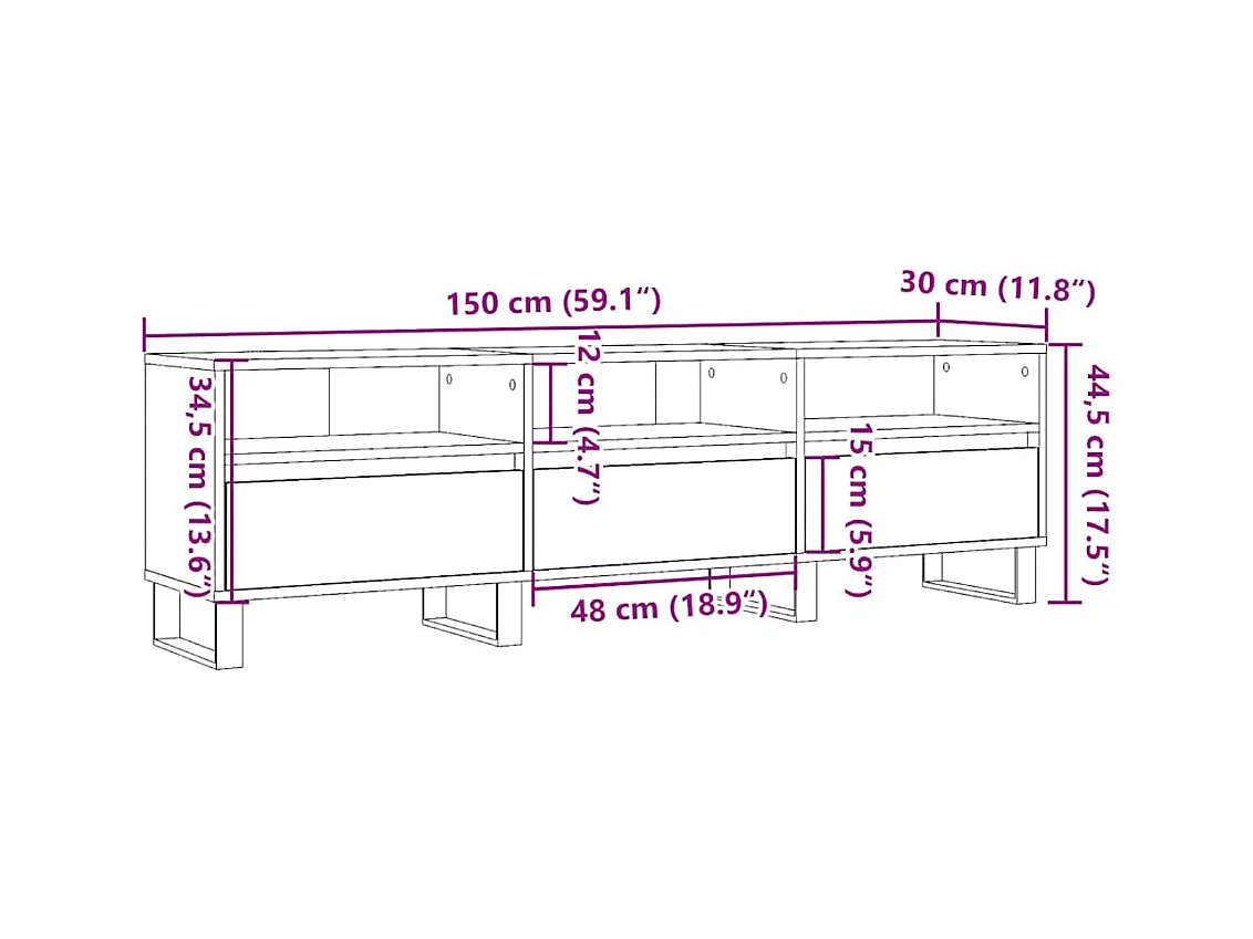 Meuble TV vieux bois 150x30x44,5 cm bois d'ingénierie