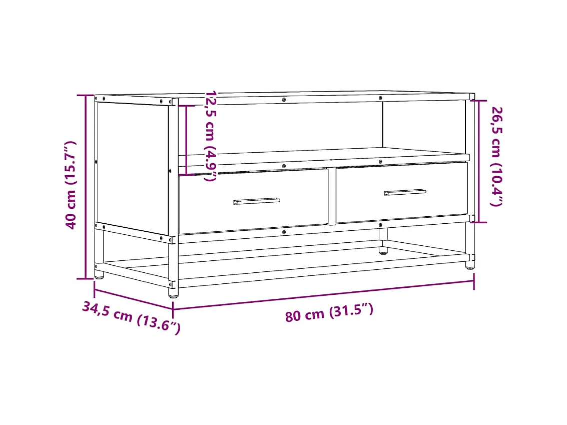 Meuble TV noir 80x34,5x40 cm bois d'ingénierie et métal