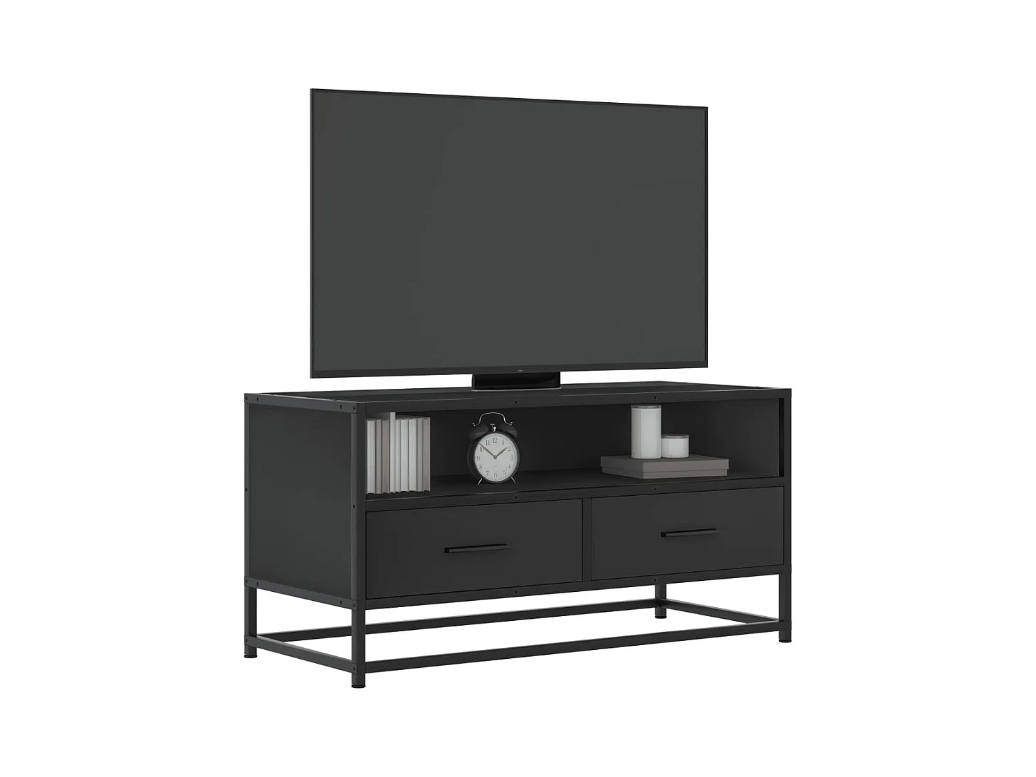 Meuble TV noir 80x34,5x40 cm bois d'ingénierie et métal