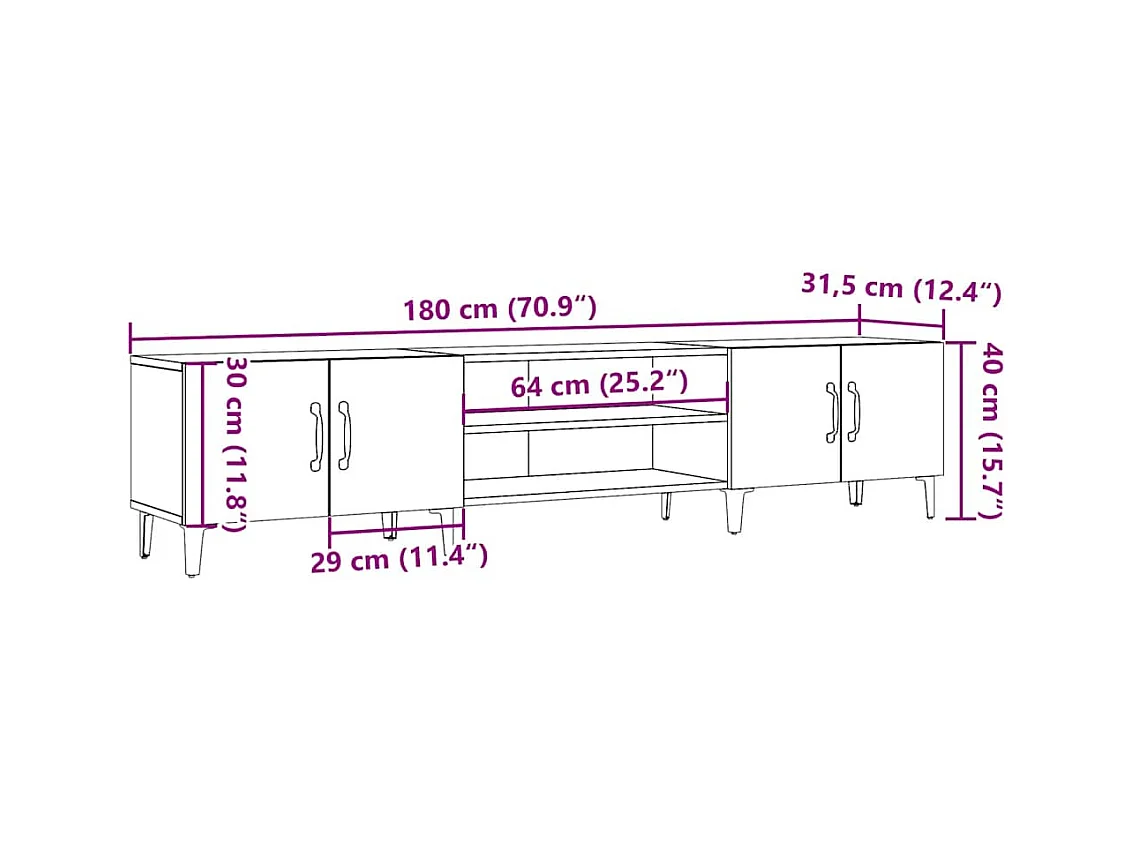 Meuble TV vieux bois 180x31,5x40 cm bois d'ingénierie