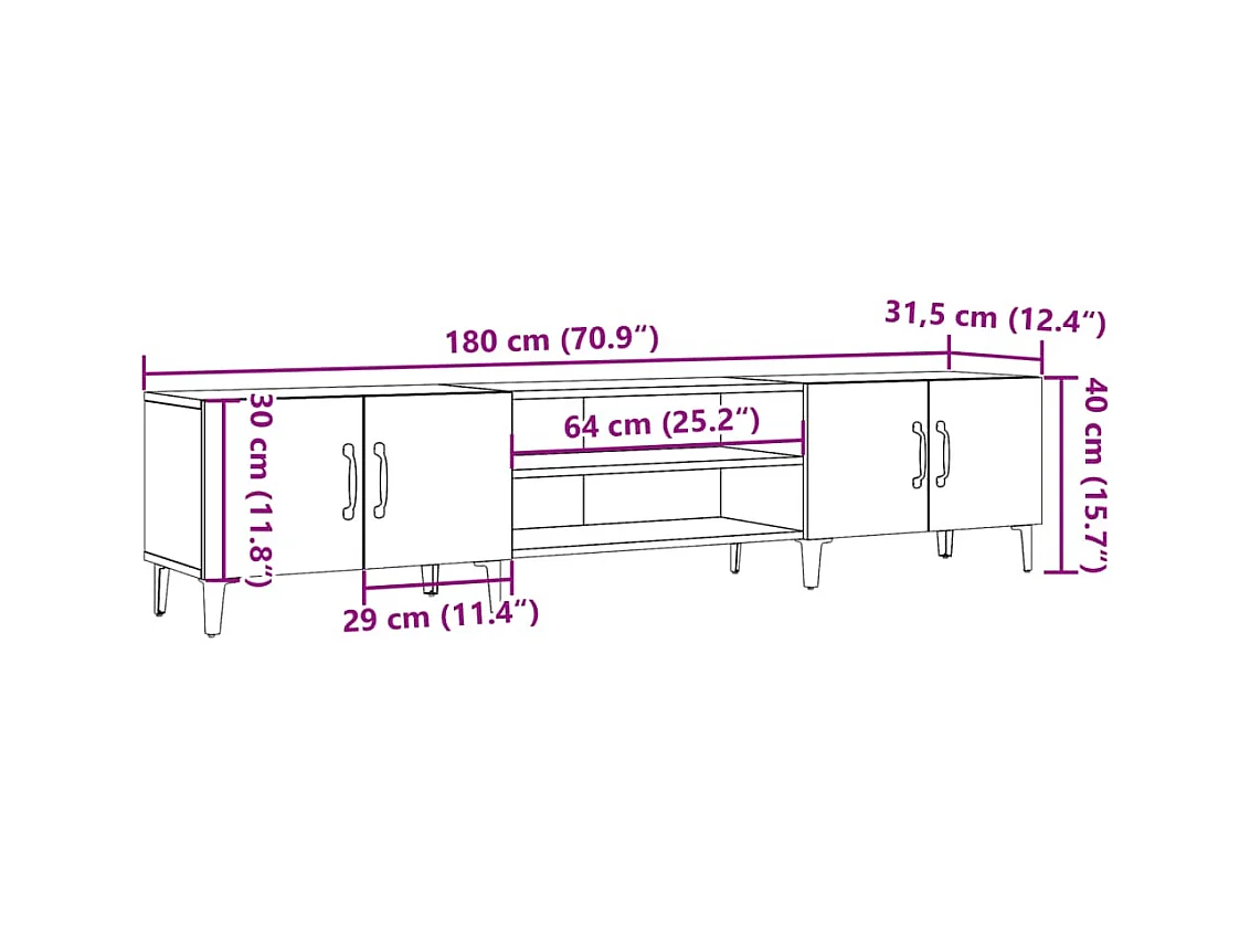 Meuble TV vieux bois 180x31,5x40 cm bois d'ingénierie