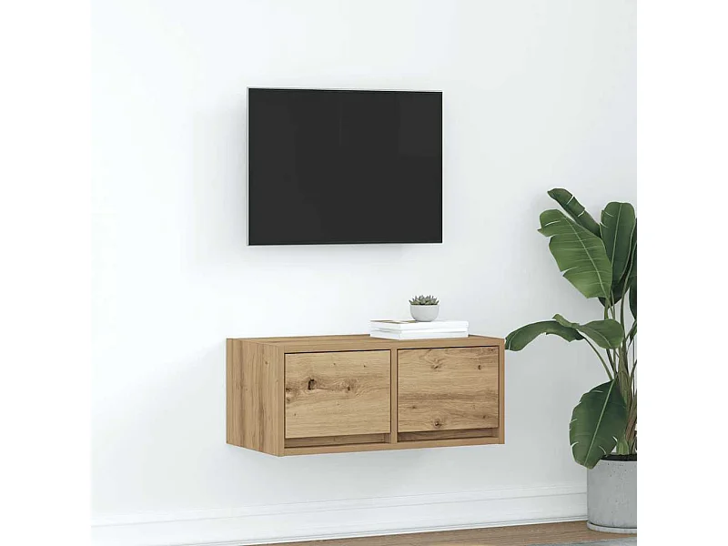 Meuble TV chêne artisanal 60x31x25,5 cm bois d'ingénierie