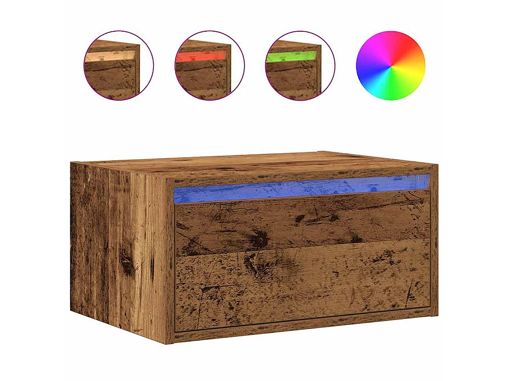 Table de chevet murale avec lumières LED vieux bois