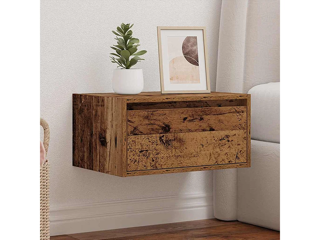 Table de chevet murale avec lumières LED vieux bois