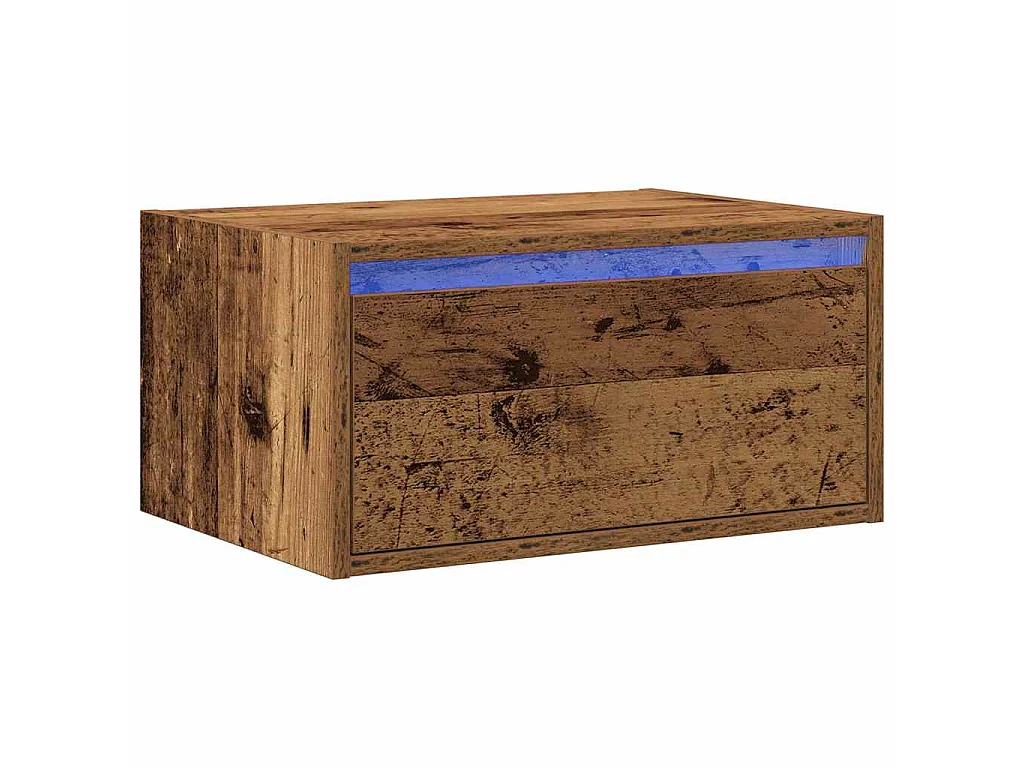 Table de chevet murale avec lumières LED vieux bois