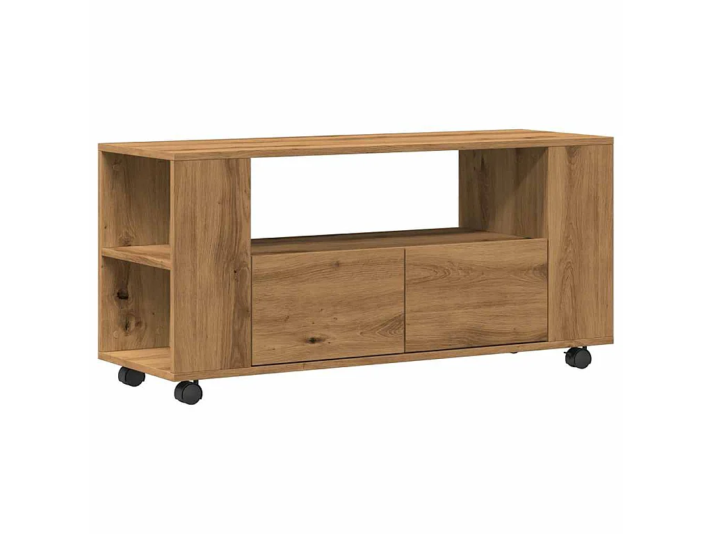 Tv-meubel met wielen 102x34,5x43 cm hout artisanaal eiken