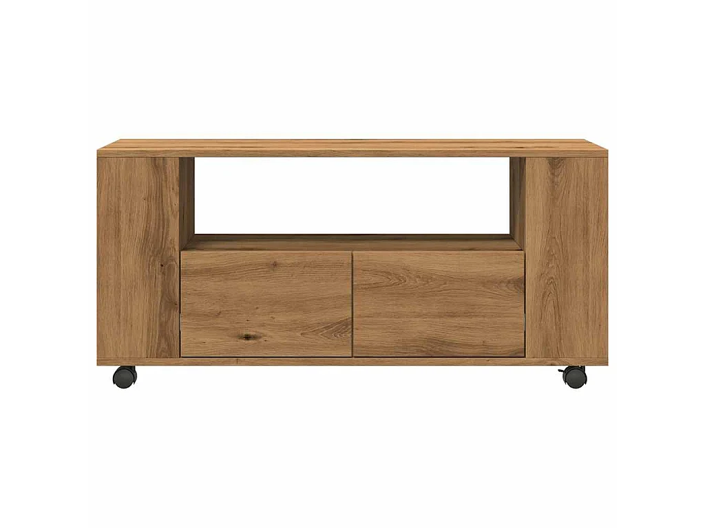 Tv-meubel met wielen 102x34,5x43 cm hout artisanaal eiken