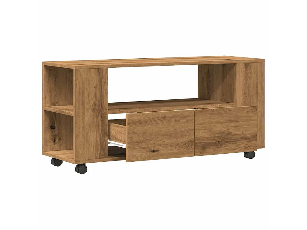 Tv-meubel met wielen 102x34,5x43 cm hout artisanaal eiken
