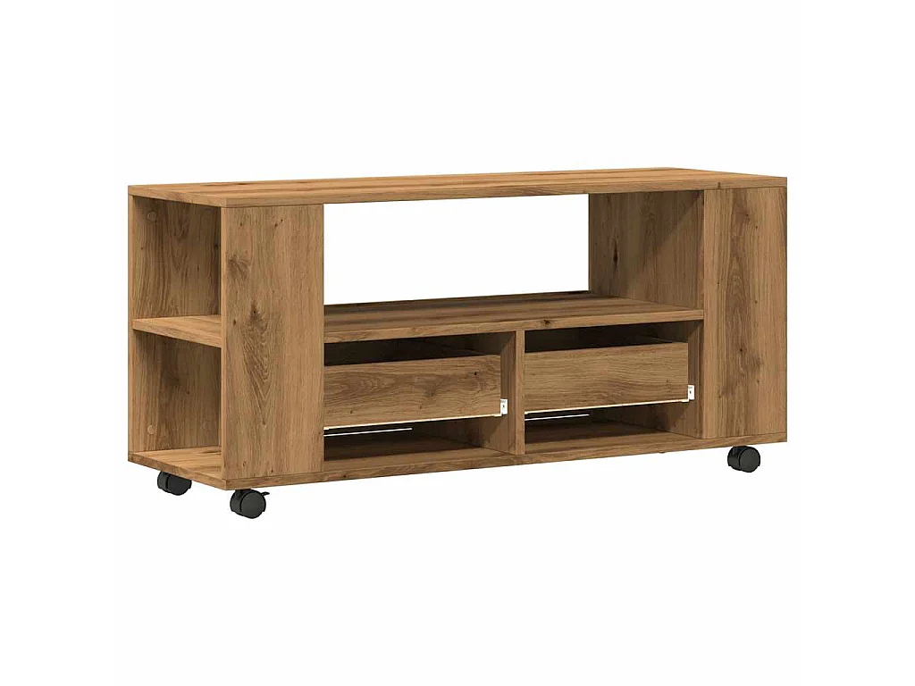 Tv-meubel met wielen 102x34,5x43 cm hout artisanaal eiken