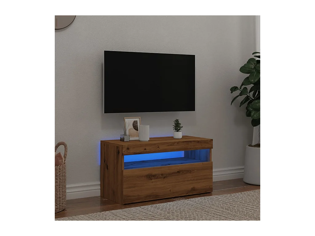 Meuble TV avec lumières LED chêne artisanal bois d'ingénierie