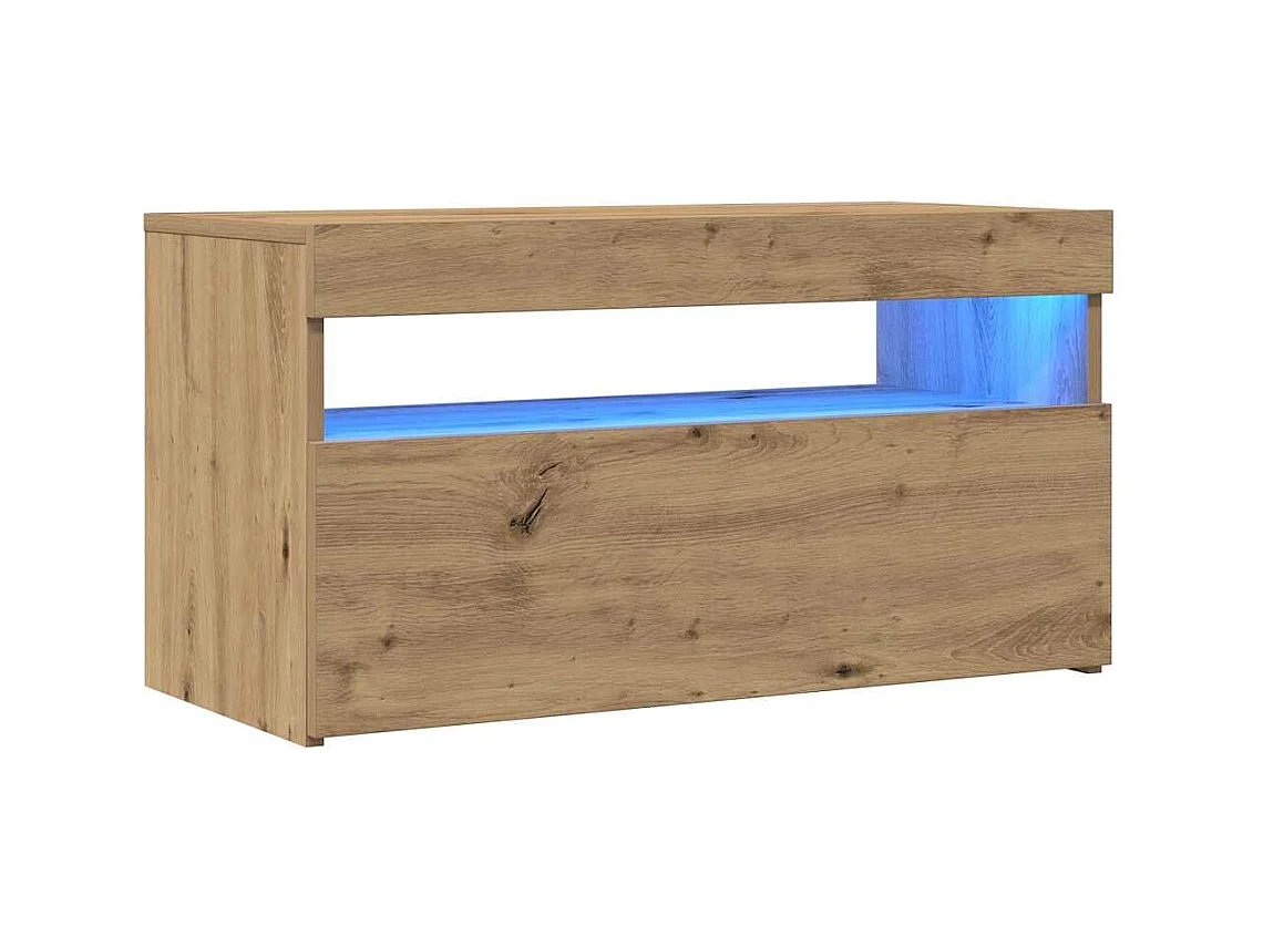 Meuble TV avec lumières LED chêne artisanal bois d'ingénierie