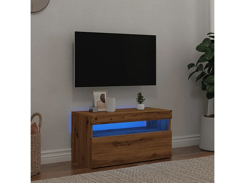 Meuble TV avec lumières LED chêne artisanal bois d'ingénierie