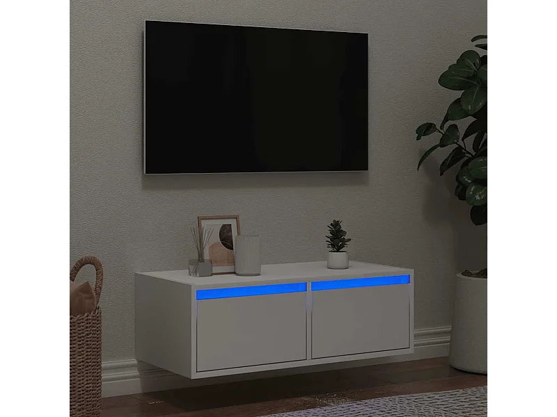 Mueble de TV con luces LED blanco 75x35,5x25 cm