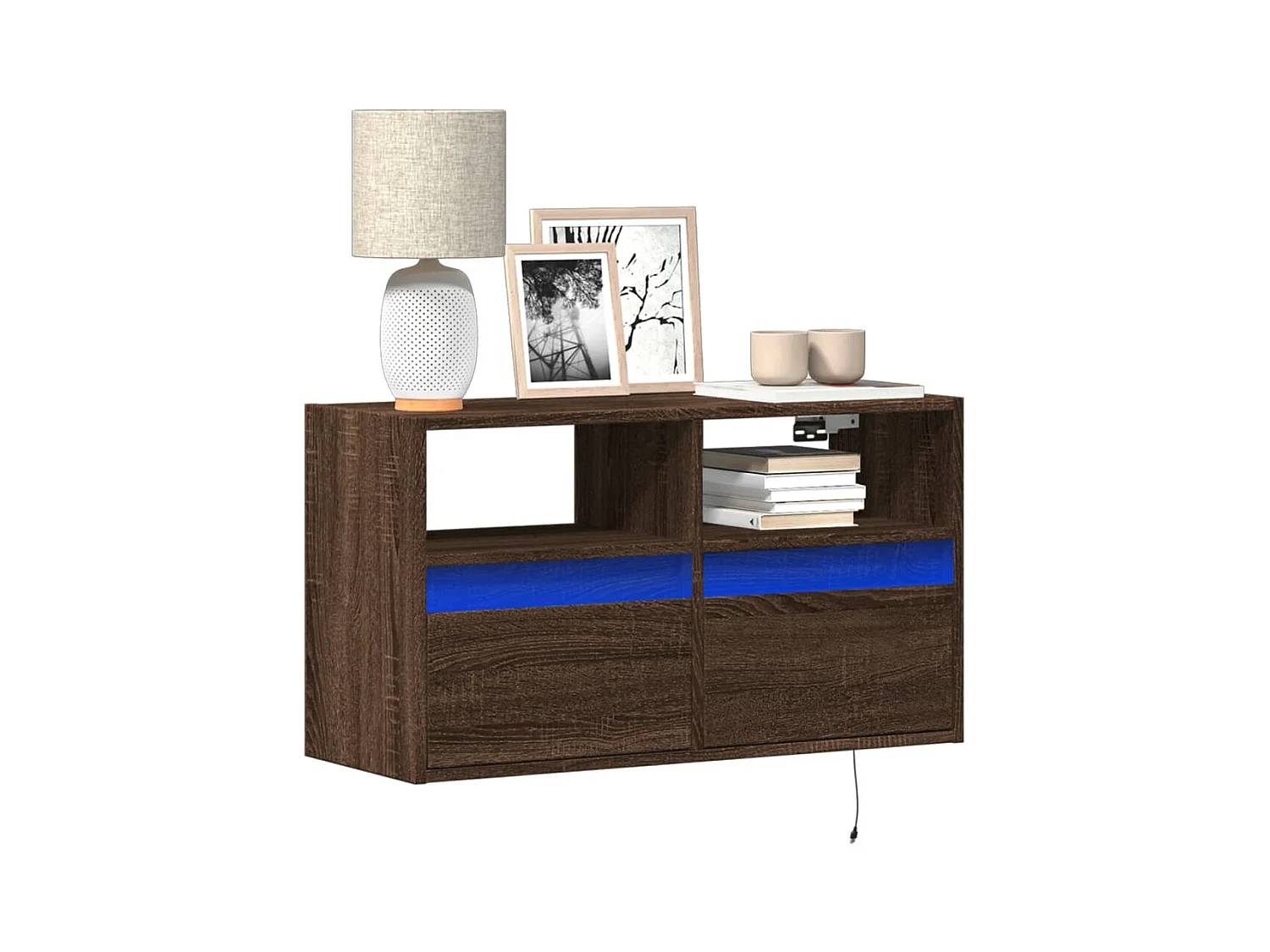 Meuble TV mural avec lumières LED chêne marron 80x31x45 cm