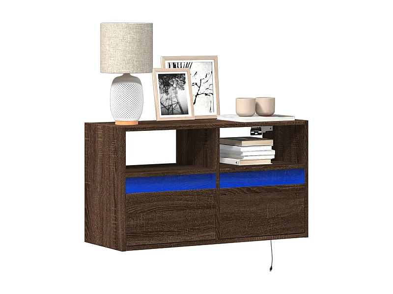 Tv-wandmeubel met LED-verlichting 80x31x45 cm bruin eikenkleur