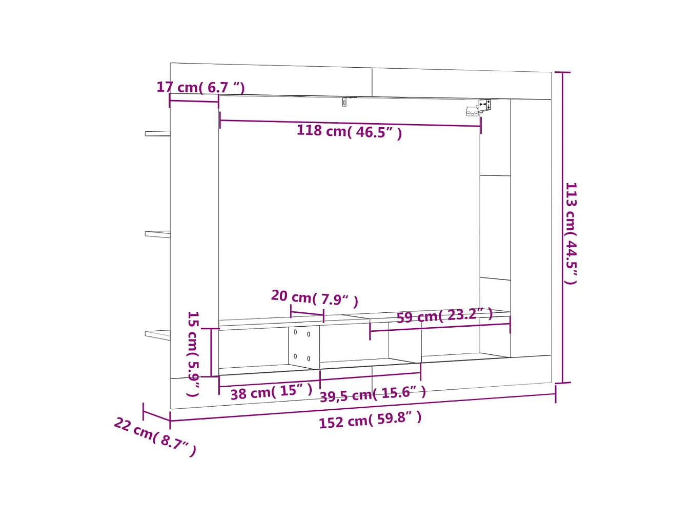 Tv-meubel 152x22x113 cm bewerkt hout gerookt eikenkleurig