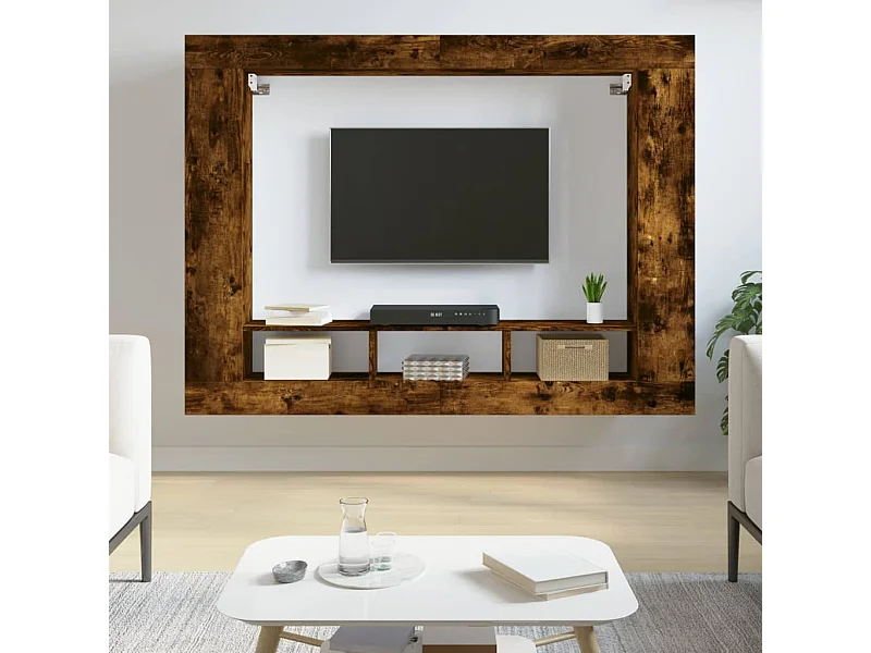 Meuble TV chêne fumé 152x22x113 cm bois d'ingénierie