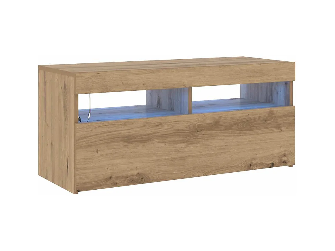 Meuble TV avec lumières LED chêne artisanal bois d'ingénierie