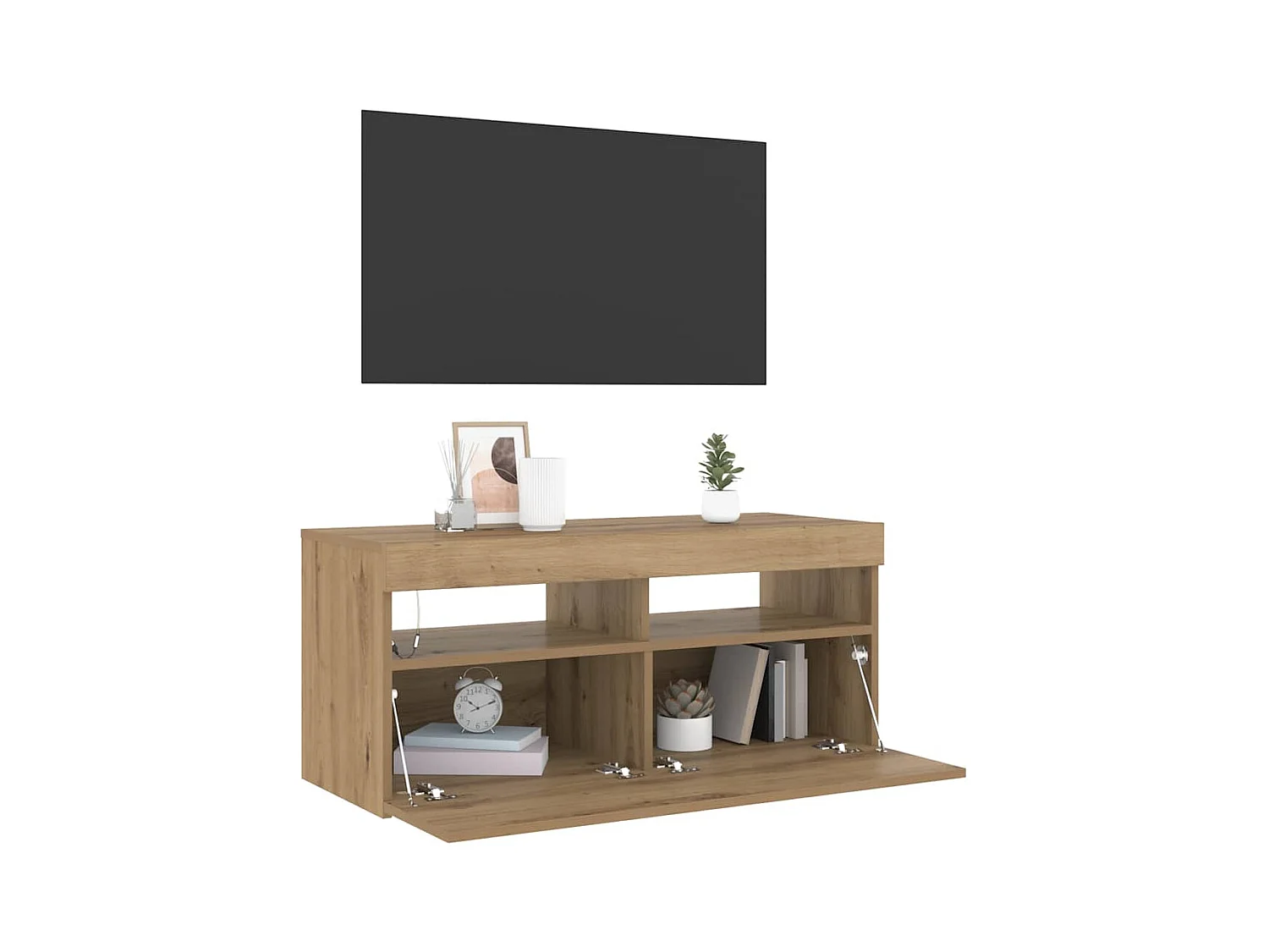 Meuble TV avec lumières LED chêne artisanal bois d'ingénierie