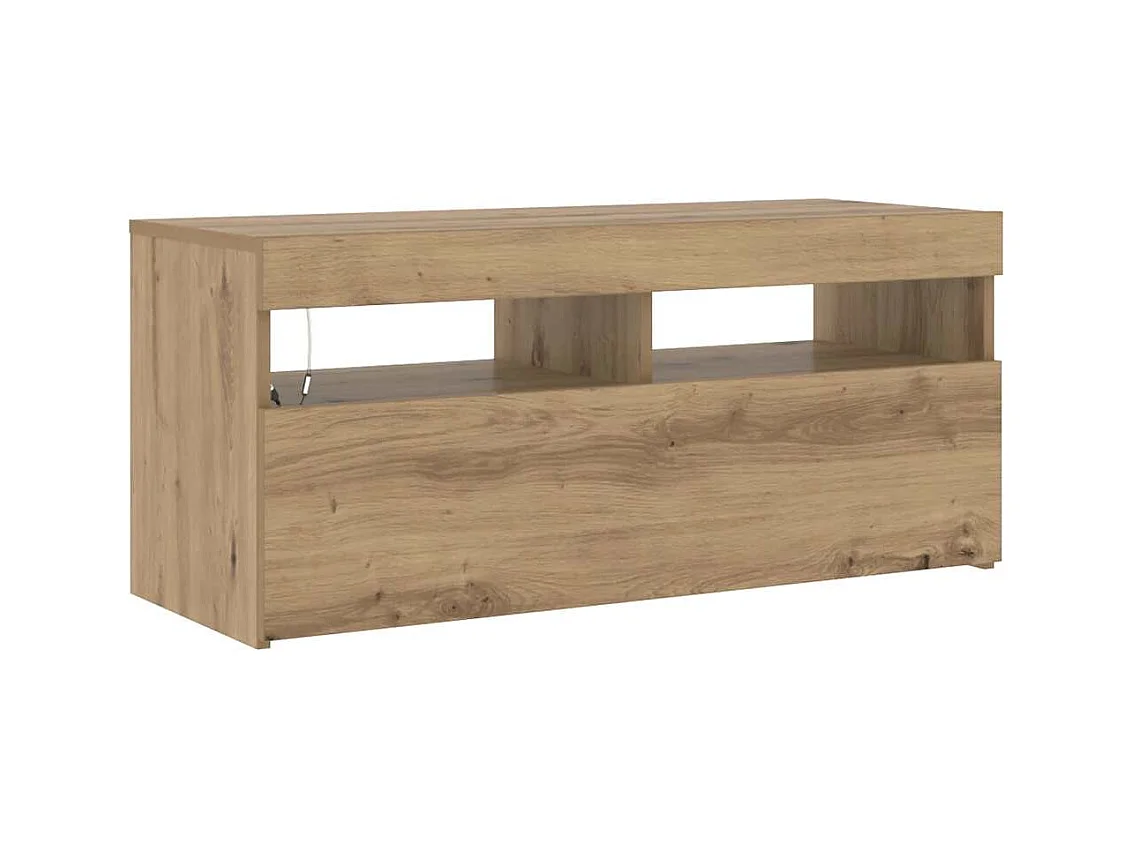 Meuble TV avec lumières LED chêne artisanal bois d'ingénierie