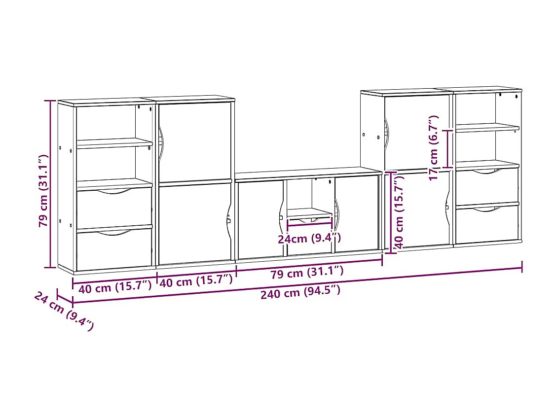 Meubles TV 5 pcs avec rangement ODDA bois de pin massif