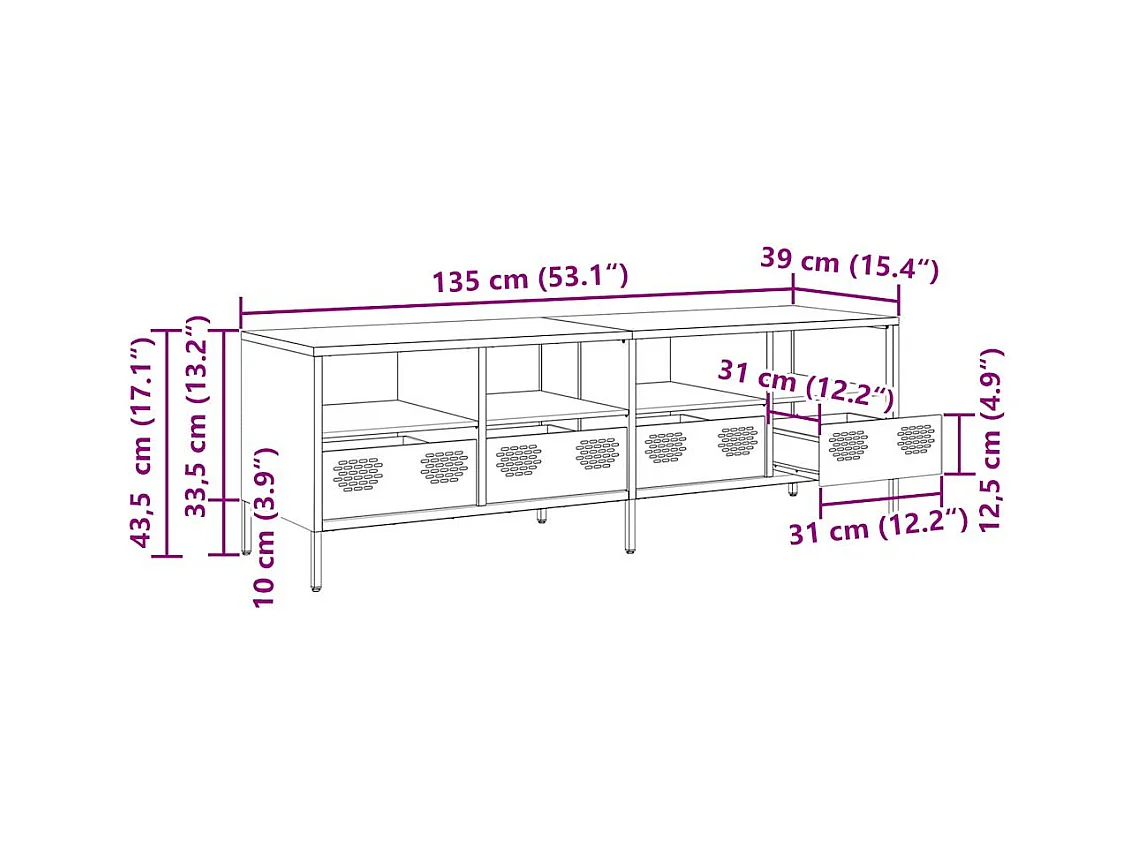 Tv-meubel 135x39x43,5 cm koudgewalst staal mosterdgeel